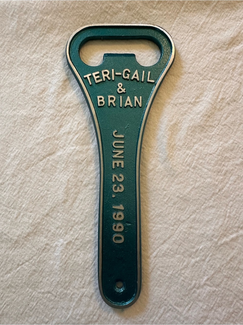 2️⃣Vintage Teal Metal Large Bottle Opener 1990 Wedding Favour